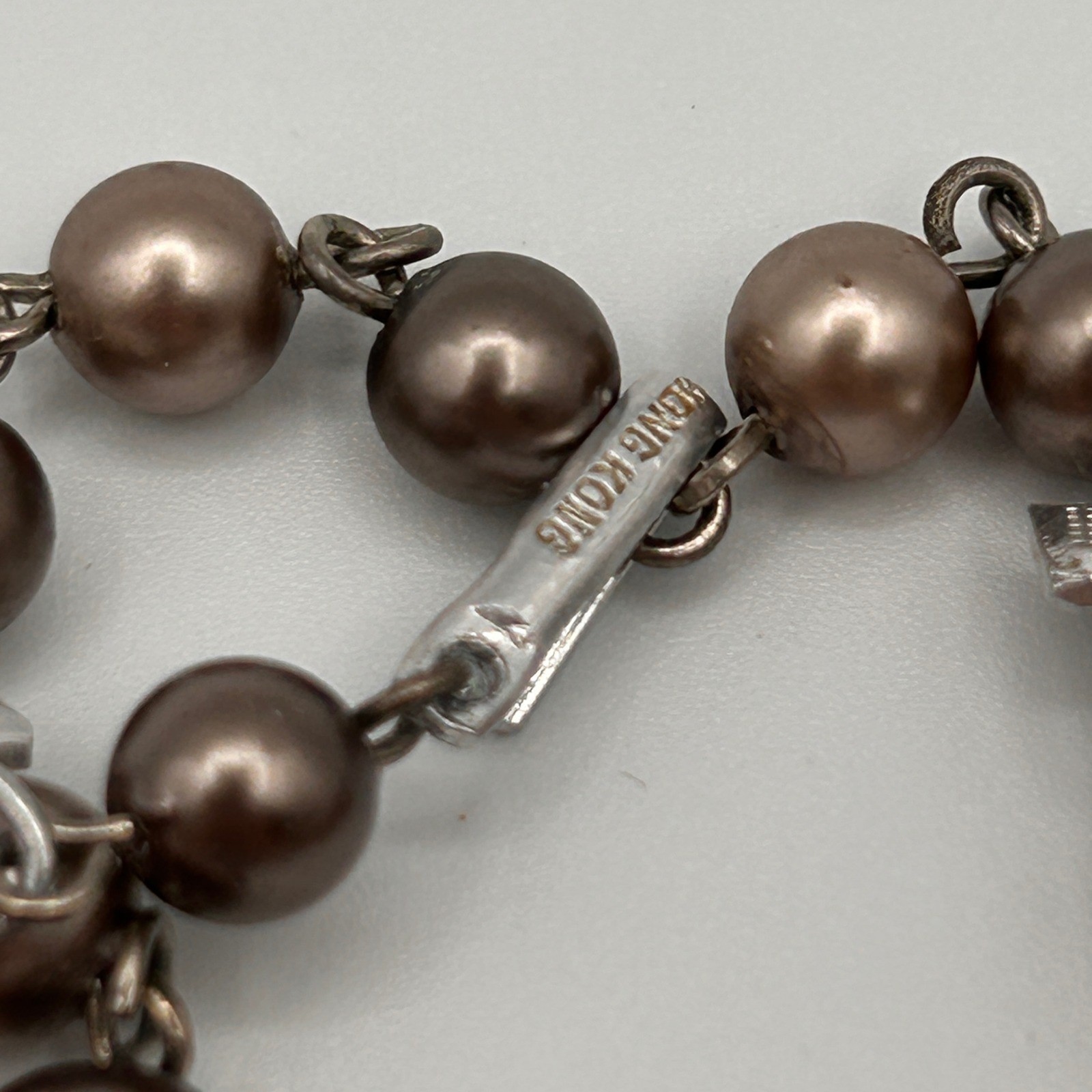 Vintage Hong Kong Double Strand Bronze Faux Pearl Necklace Mocha Brown Graduated