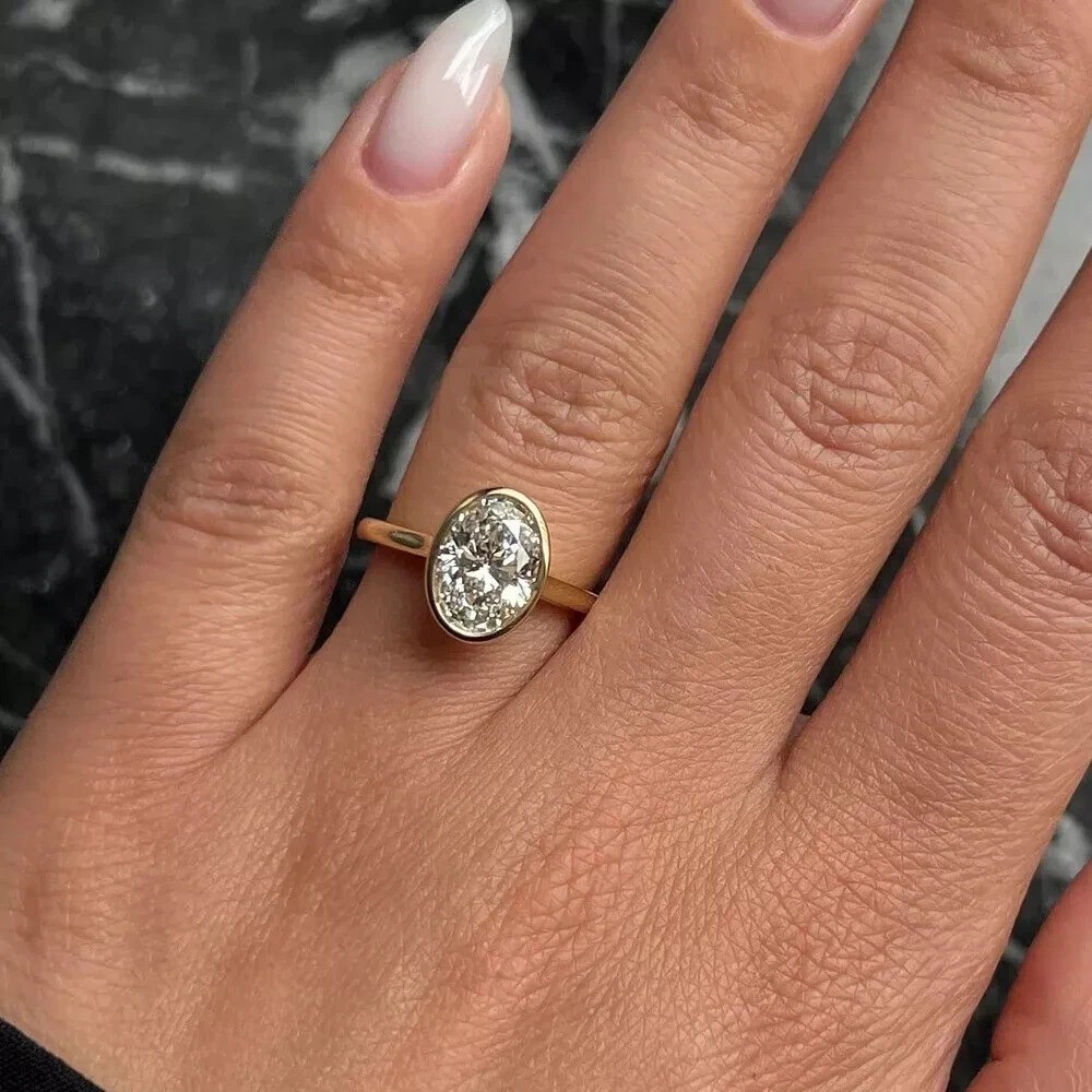 2.25Ct Oval Cut Lab Created Diamond Engagement 14K Gold Finish Solitaire Ring