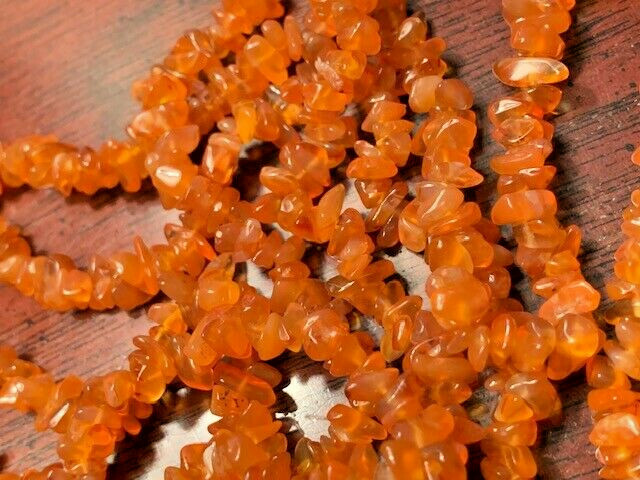VINTAGE Polished Stone Necklace, Orange, 35″ Long, No Clasp