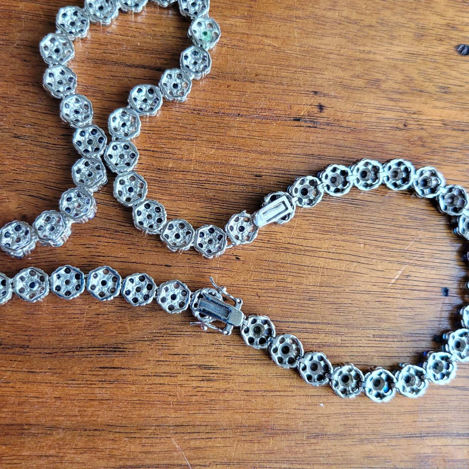 Silver Tone Blue Flower Necklace and Matching Bracelet Set Handmade