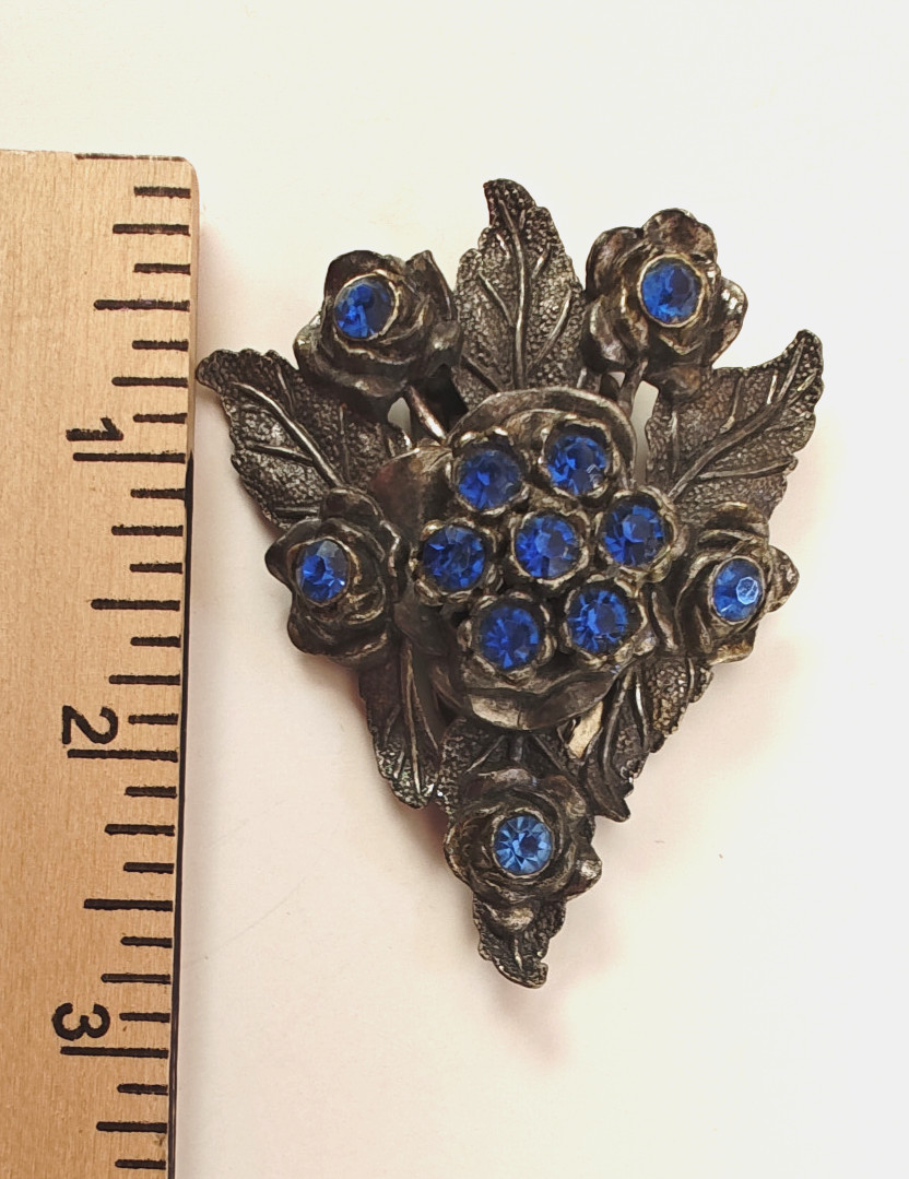 VTG ART DECO Signed L/N Little Nemo Silver Tone Sapphire Blue 1930’s Dress Clip