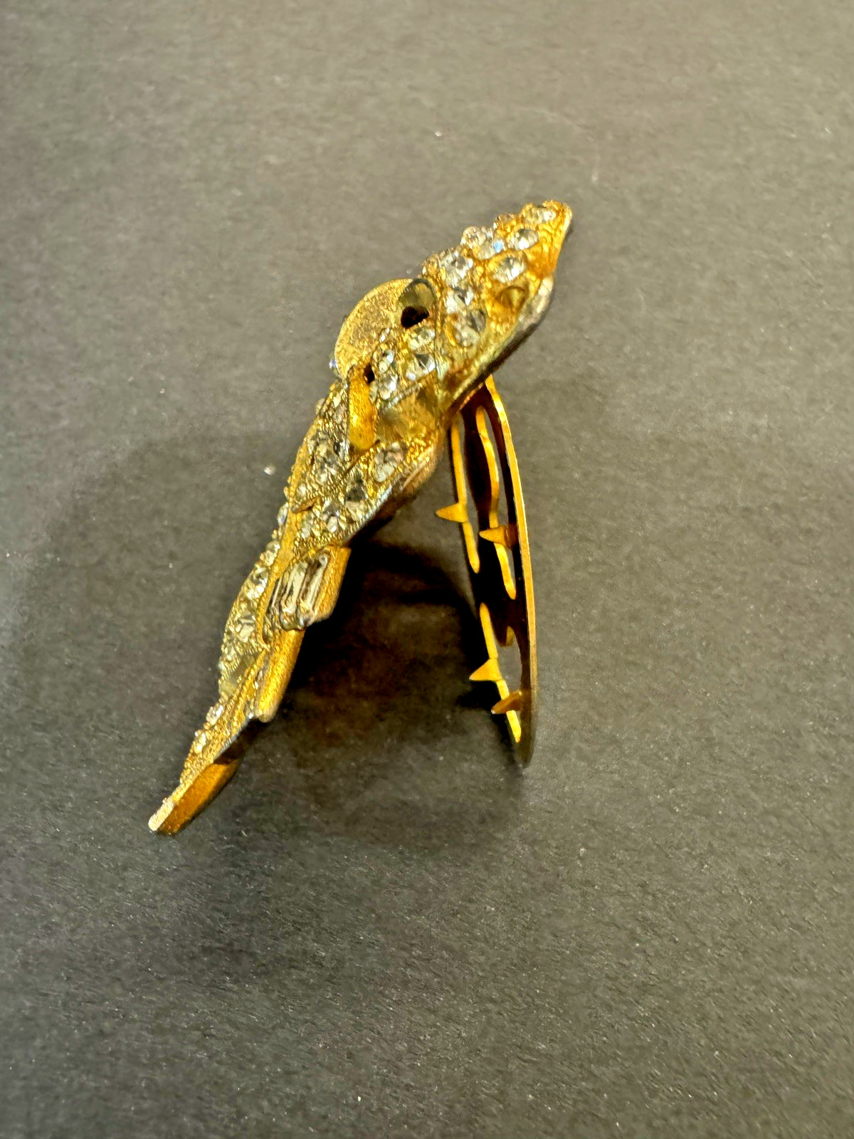 Vintage 1940s Unsigned Rhinestone Dress Clip, Art Deco Bow Fur Clip