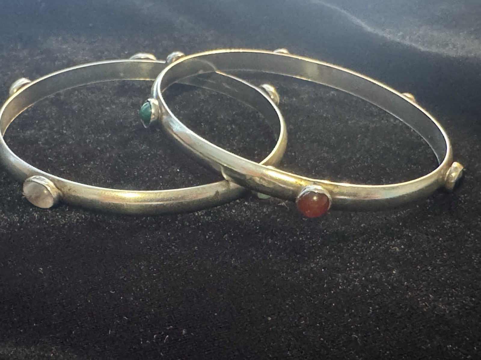 Vintage Handmade Sterling Silver Bangle Bracelets MultiStone Tulla Booth @ 1980