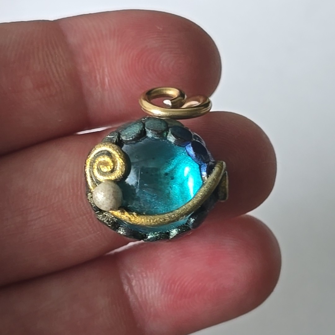 Vintage Hand Crafted Blue Glass Cab Wrap Ring sz 7 Adjustable