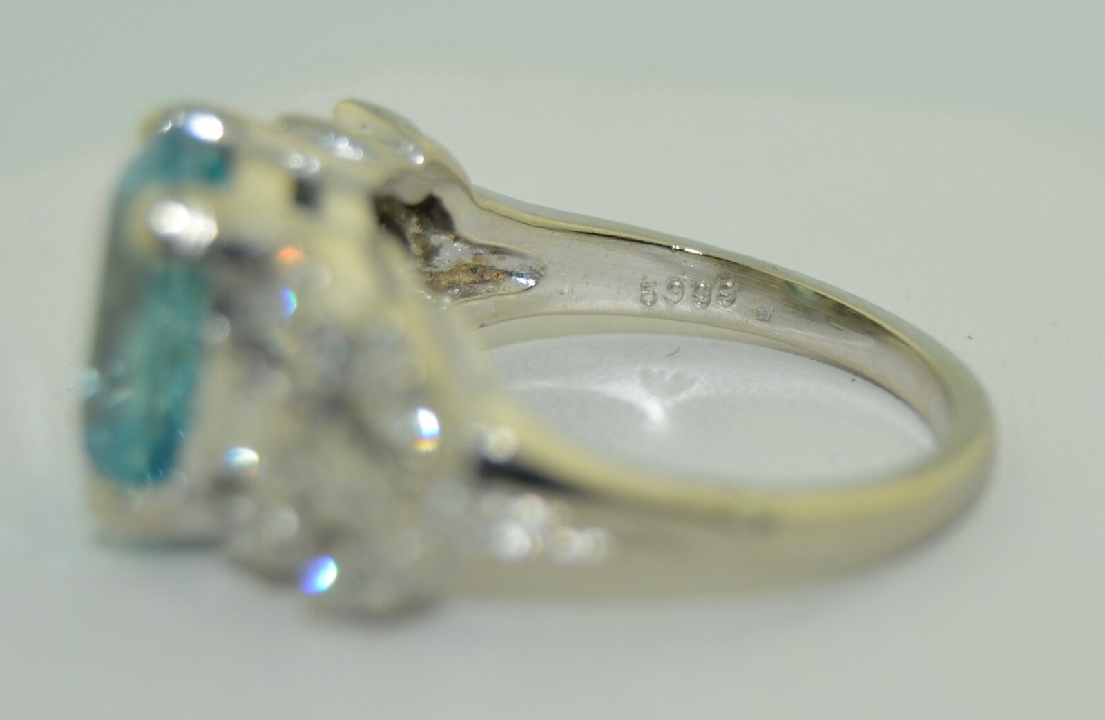 5.5 CTW Blue Zircon & Diamond Ring 14K White Gold