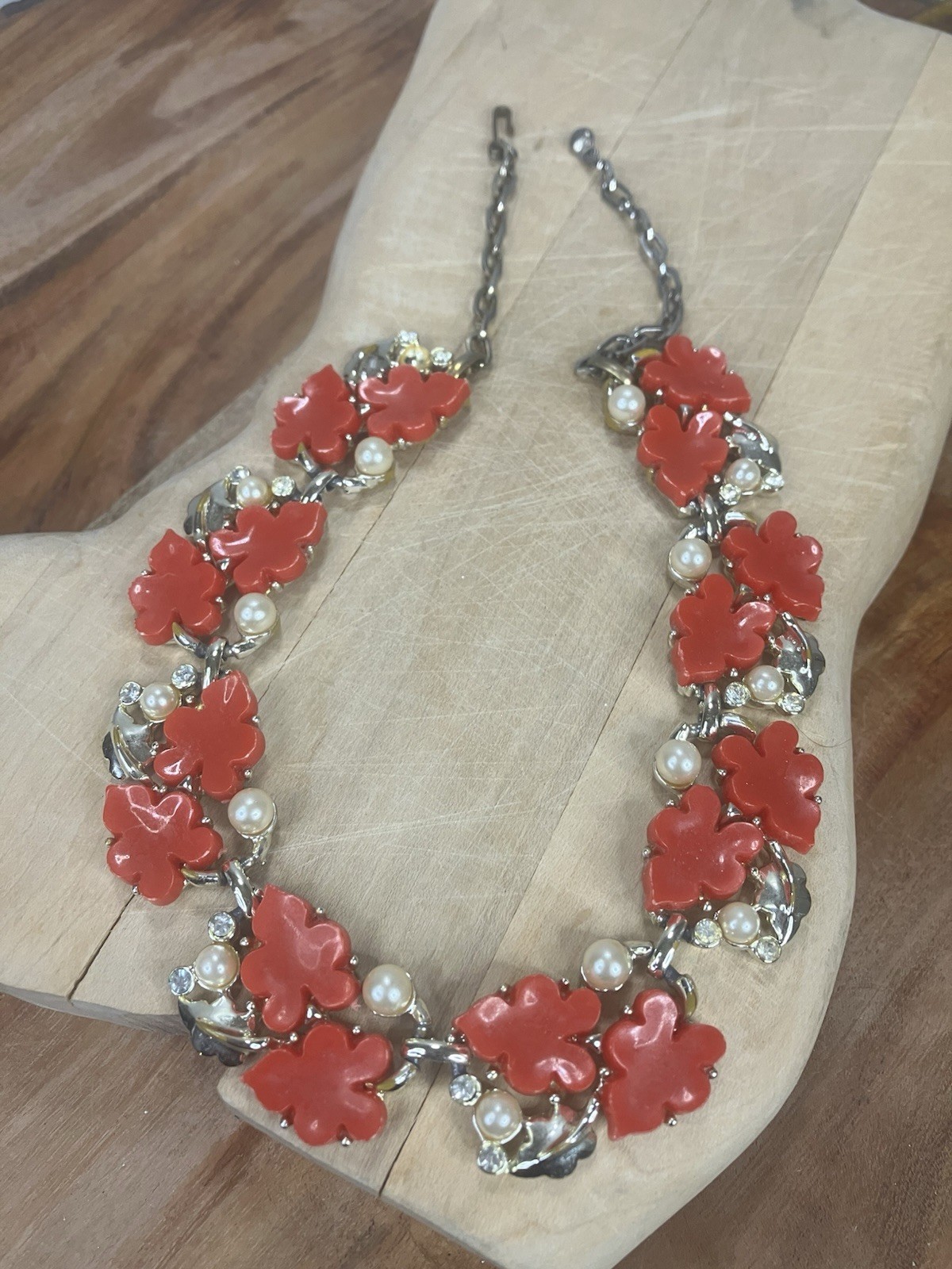 Vintage Red Posey Flower Statement Necklace