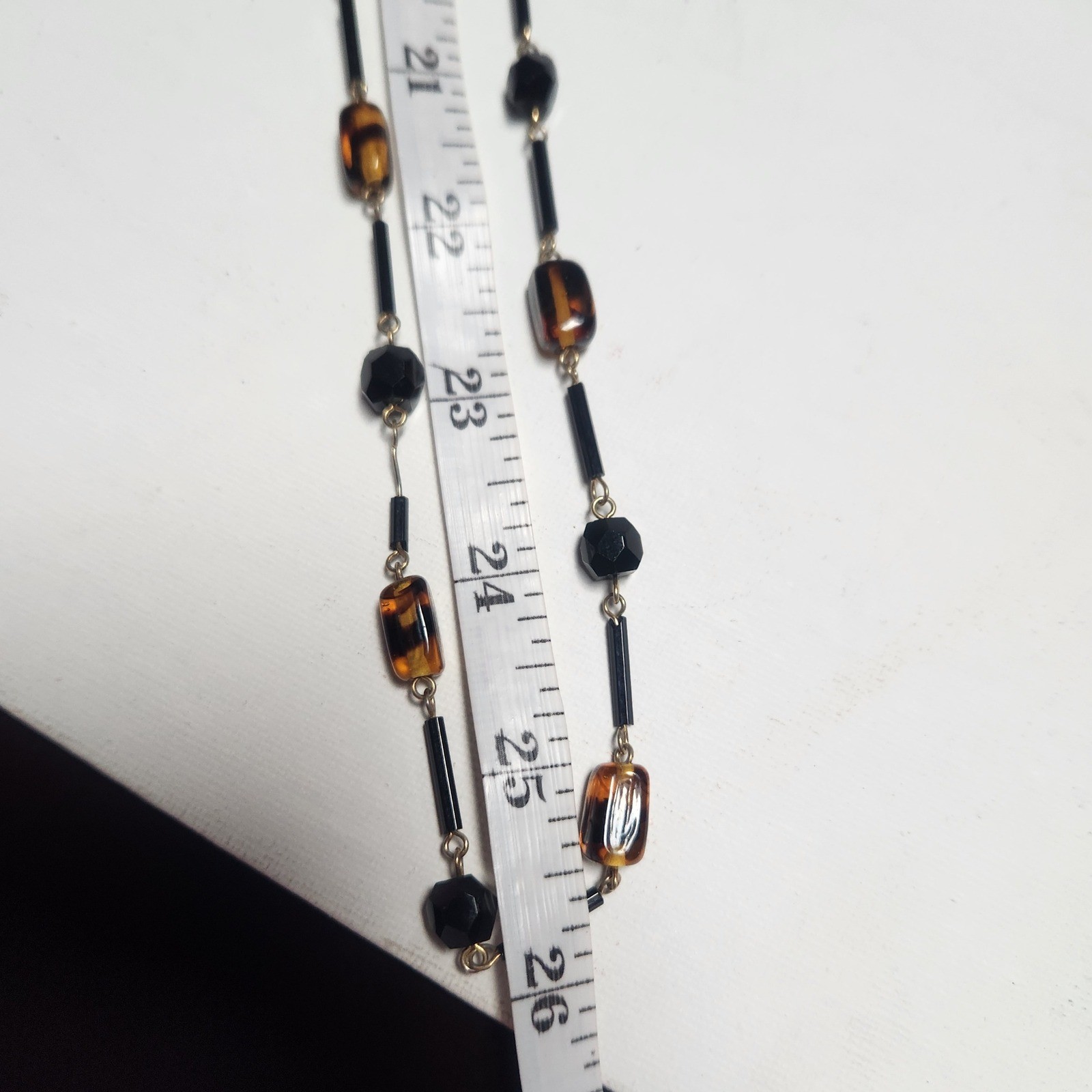 Glass Beaded Long Station Necklace Gold Tone 25in