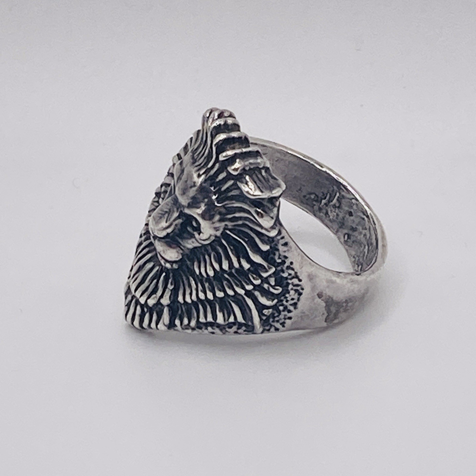 Vintage G&S 925 Sterling Silver Lion Head Statement Ring Size 10 Biker 1994 15g