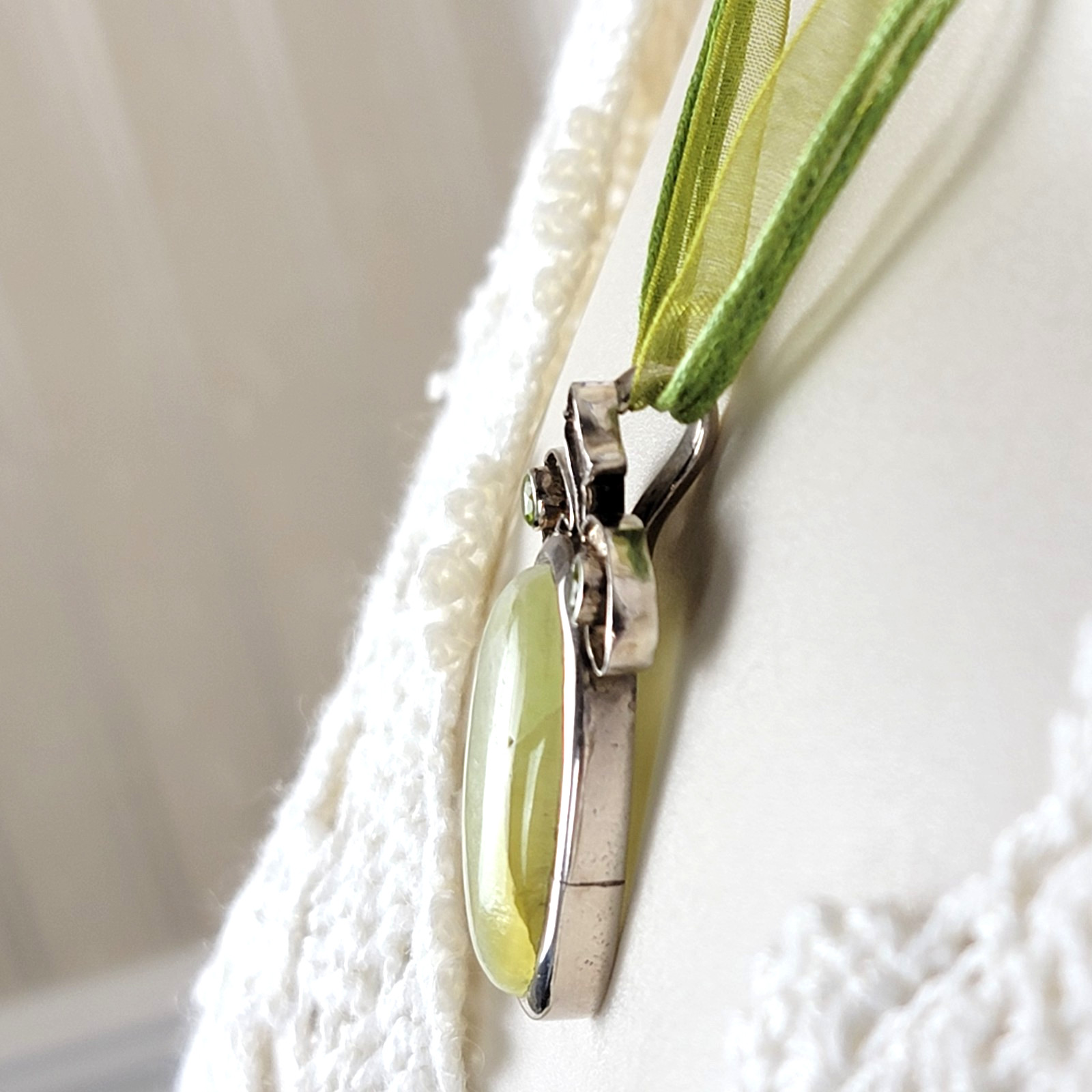 Vintage Prehnite Peridot Statement Pendant 925 Sterling Silver Large Boho 25g