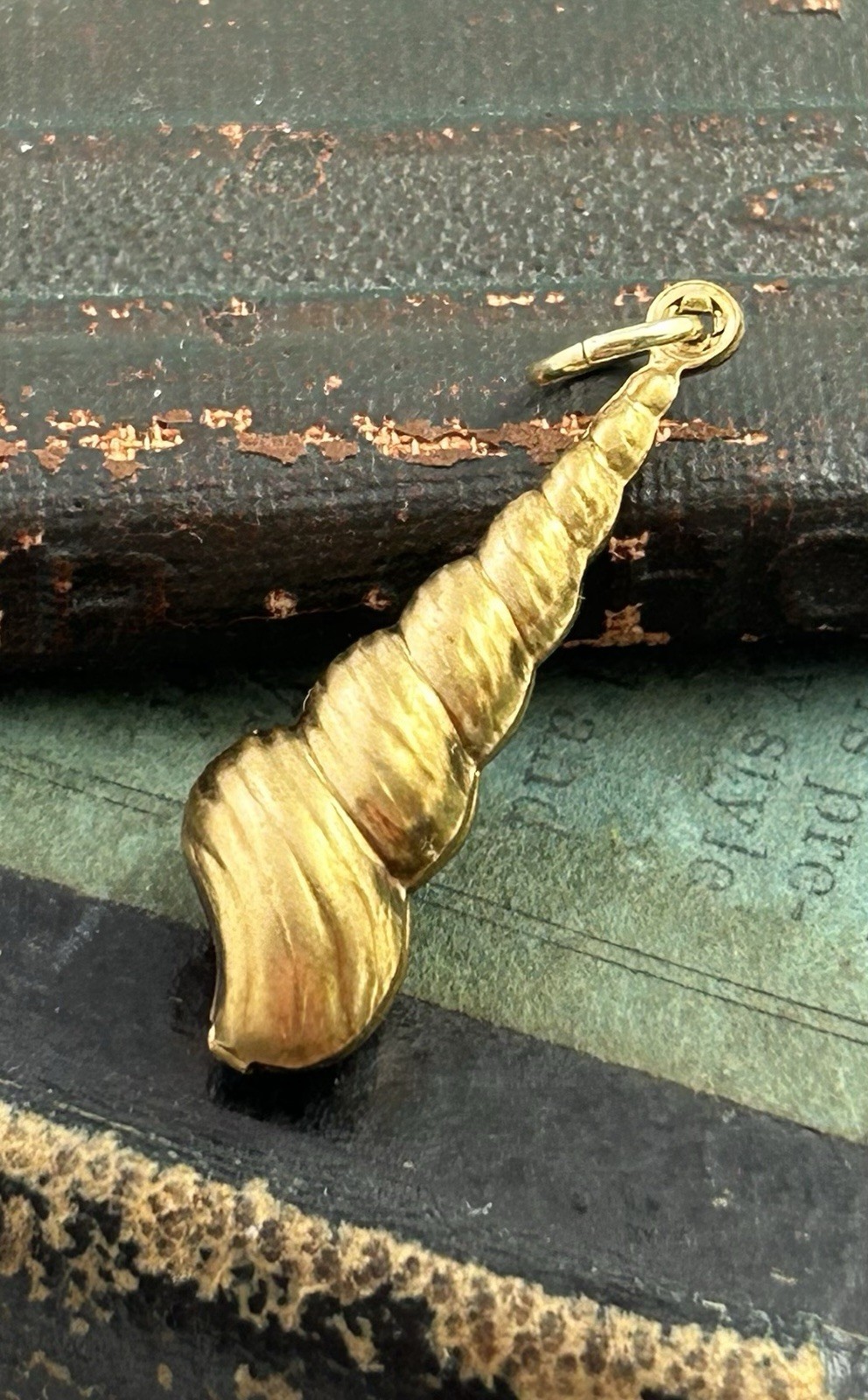 Vintage Brass Spiral Seashell Charm Puffy Shell Nautical Beach Pendant