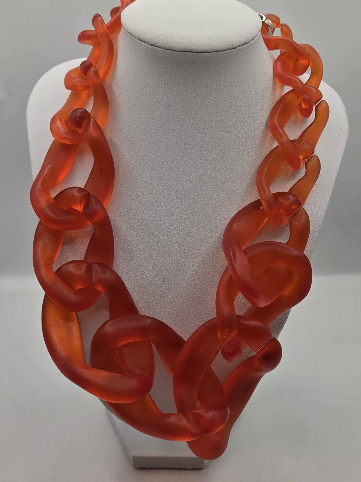 Iris Apfel Inspired Neon Orange Resin/Acrylic Chain Choker Necklace 20″L