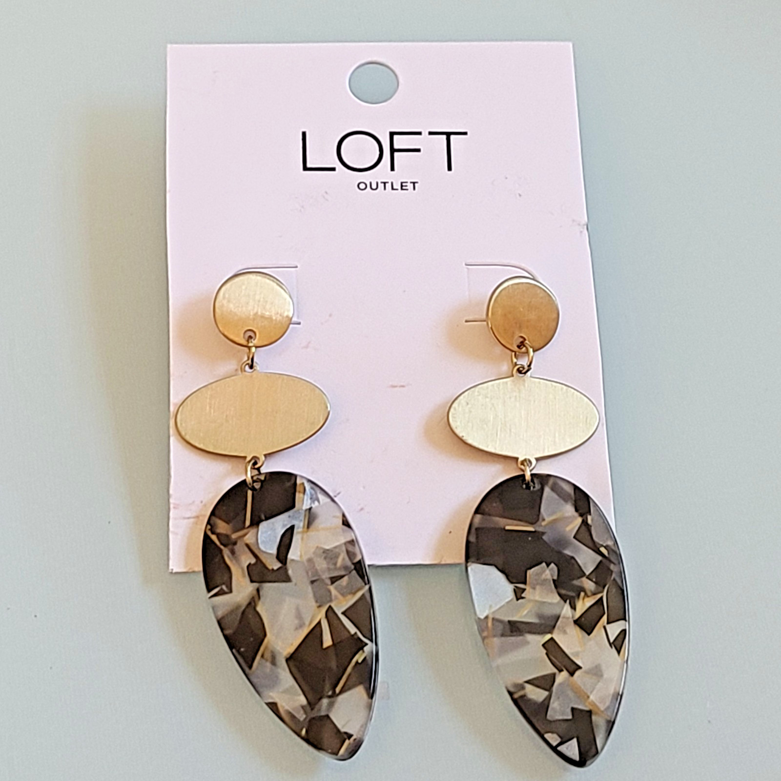 Loft Outlet Gold Tone & Black Tortoise Shell Acetate Geometric Drop Earrings