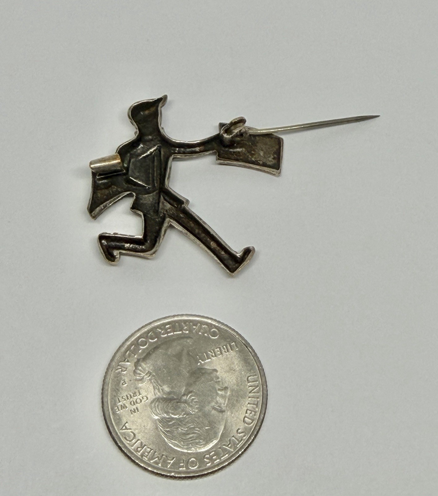 Vintage French Retro Era Silver Newspaper Boy Seller Figure Figural Brooch