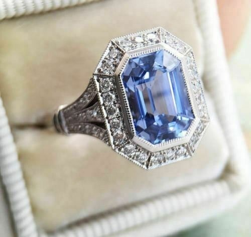 Art Deco Antique 3.40 Ct Blue Sapphire Vintage Wedding Ring 925 Sterling Silver