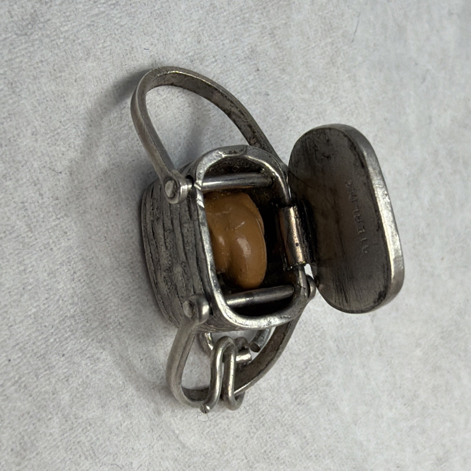 Antique 50’s Wells Sterling Silver 925 Rare Picnic Basket Charm Double Handle