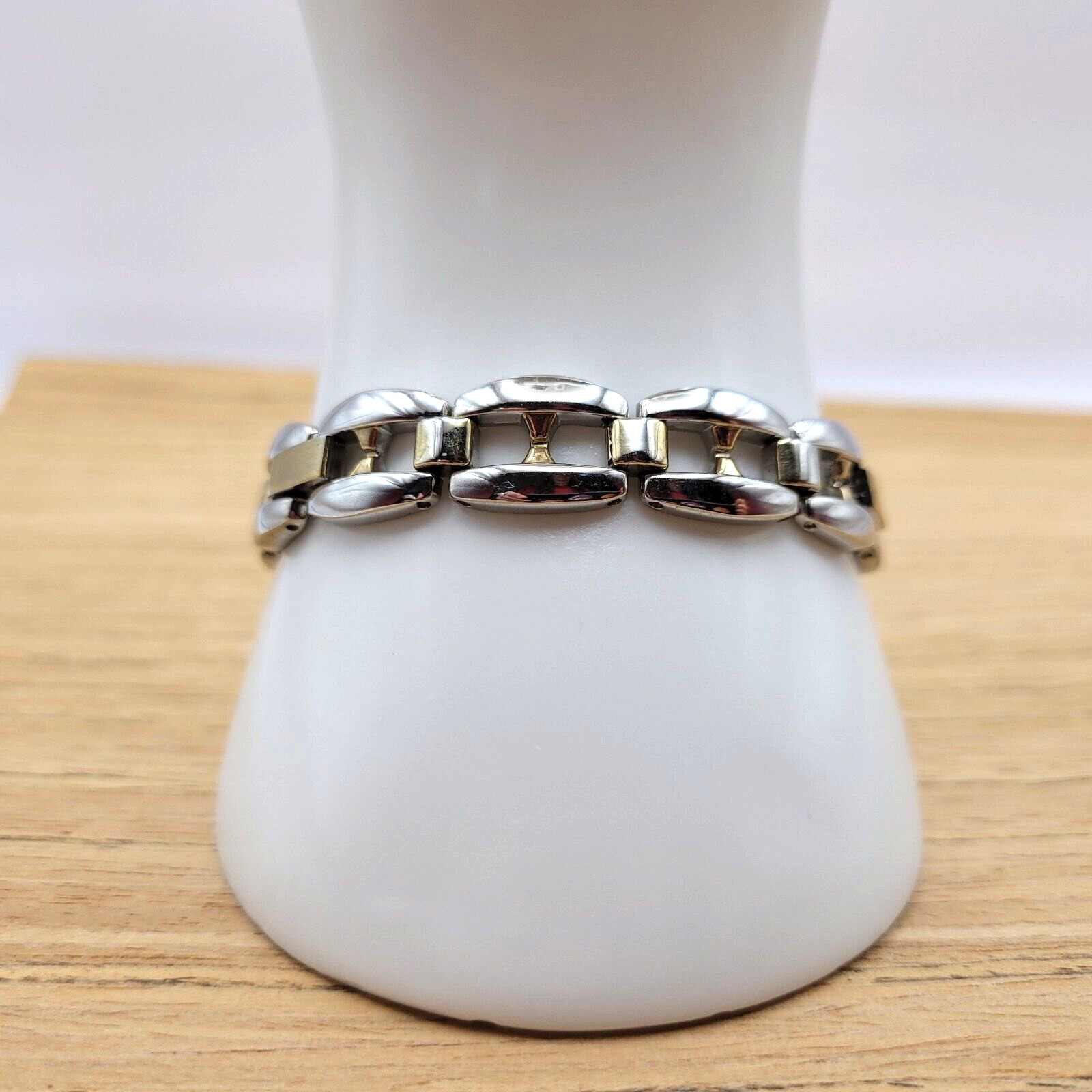 Bold Chunky Link Classic Style Stainless Steel Plated Two Tone Bracelet 7.5 Inch