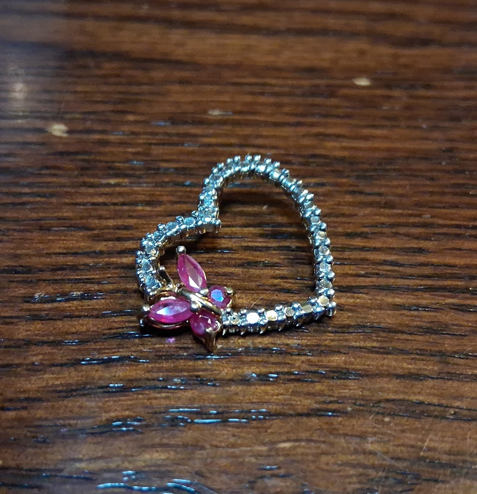 Vintage Sterling Vermeil Ruby Butterfly Heart Pendant 2.7g See Pics/Description