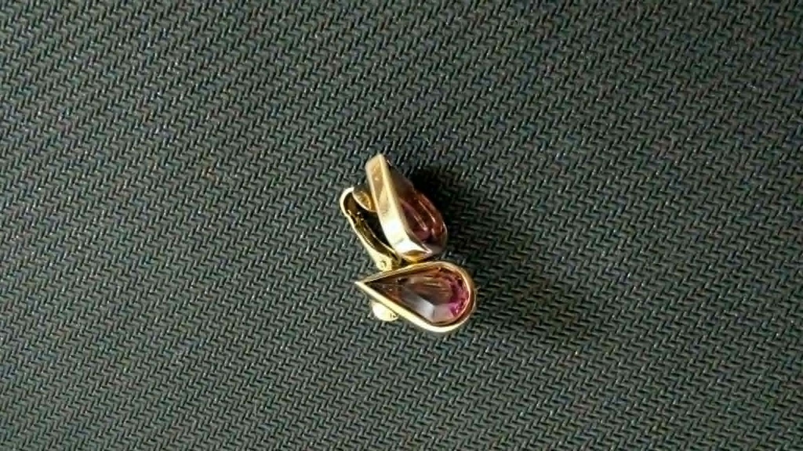 Vintage Christian Dior Signed Gold Tone Amethyst Purple Crystal Clip Earrings