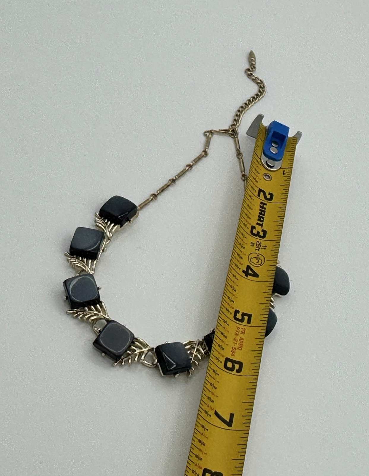 Vintage Coro Thermoset Necklace Blue Gray Leaf Choker Gold Tone Mid Century