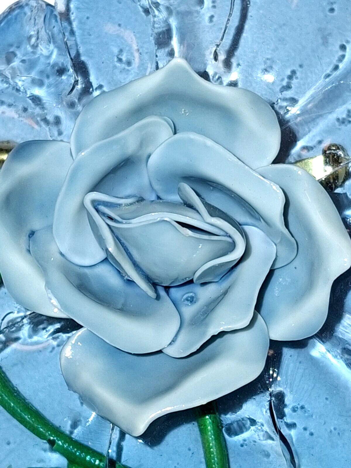 Antique Cellulose Acetate Plastic Blue Flower Pin Brooch RARE