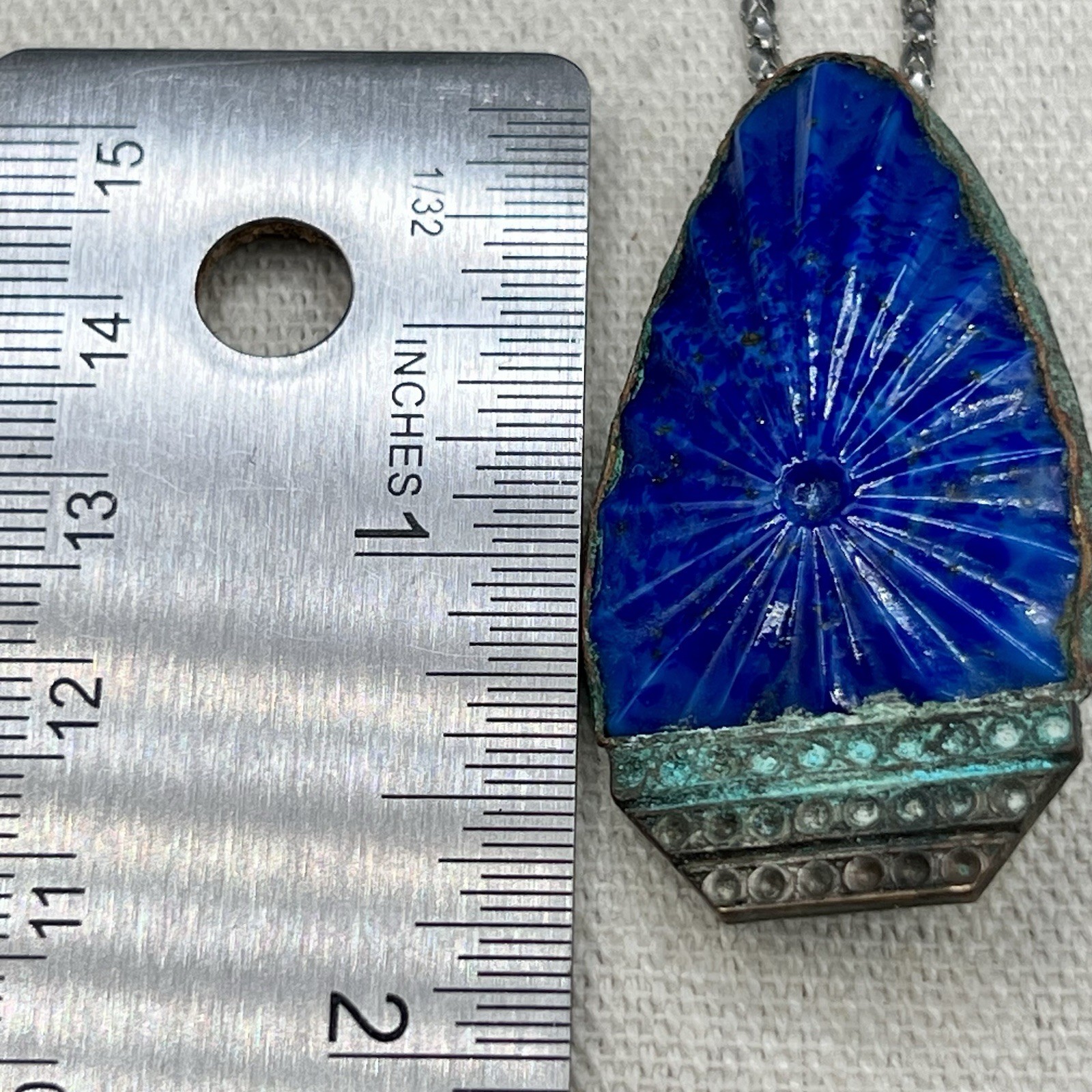 Cobalt Blue Statement Pendant Necklace Set Peacock Brooch Earrings Art Deco Look