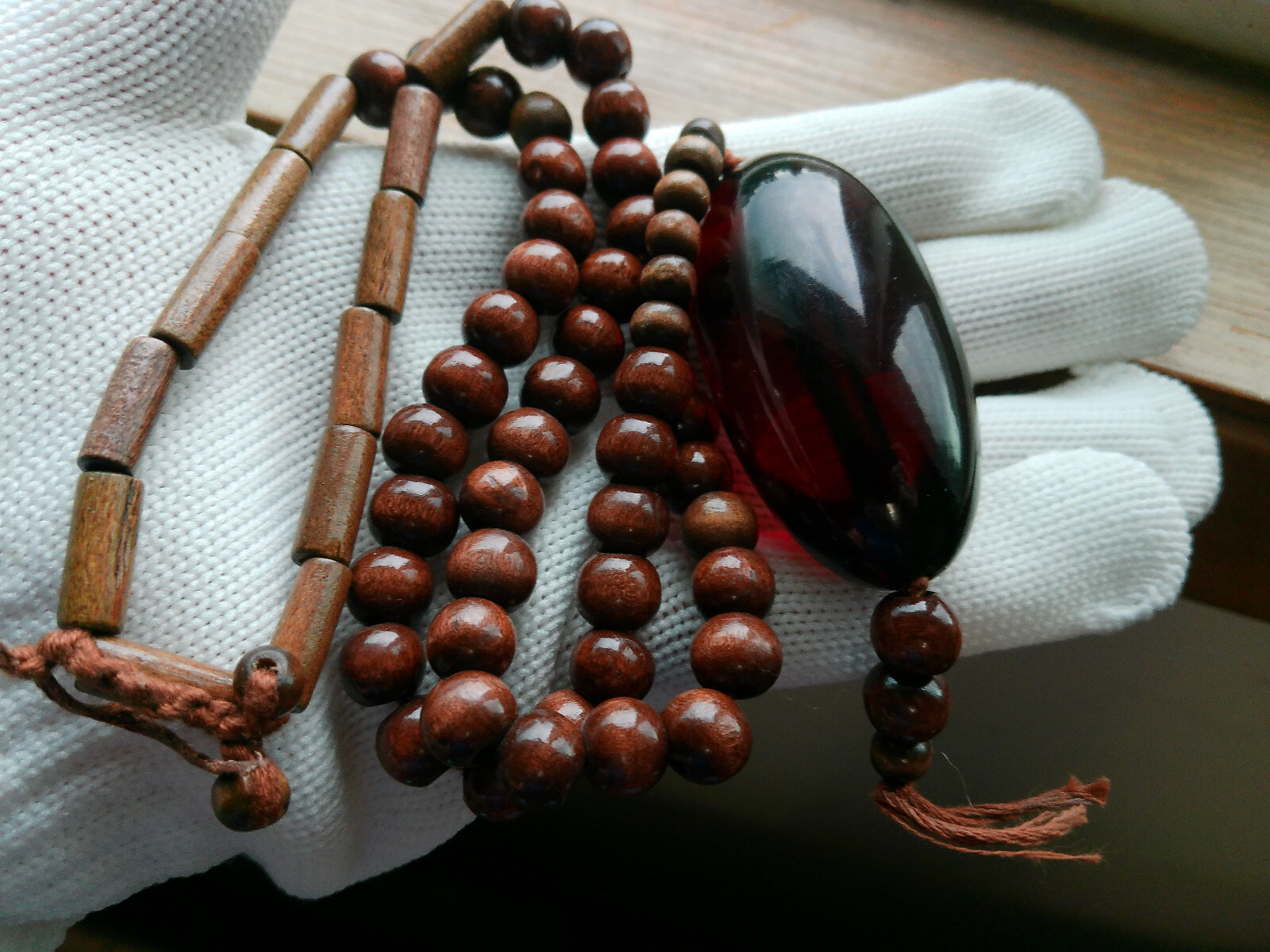 Vtg Ethnic African Wood Bead MASSIVE ACRYLIC BEAD Pendant Tribal Boho Necklace
