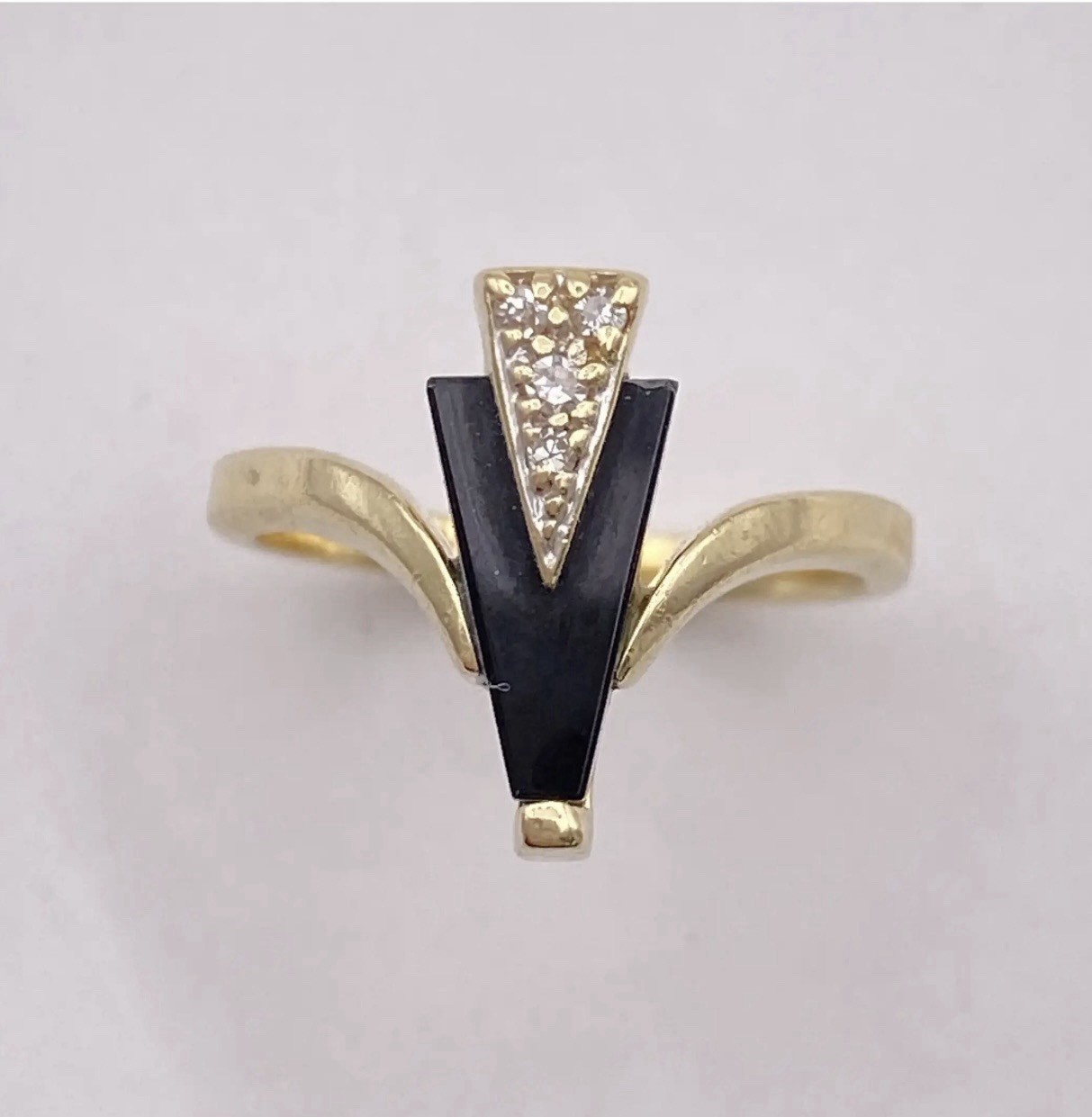 Art Deco Inspired Vintage Ring 14K Gold Onyx and Diamond