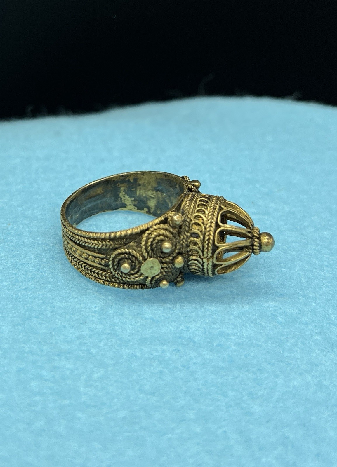 Vintage Maskit Israel Gilt Silver Yemenite Wedding Ring Lattice Filigree Dome 8.