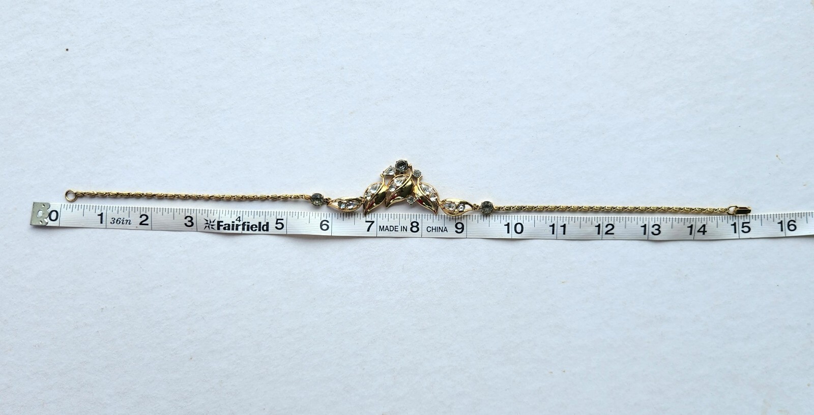 Hess-Appel NY Jolle 1940s Necklace Yellow Gold Plated Rhinestone Choker 15.25″