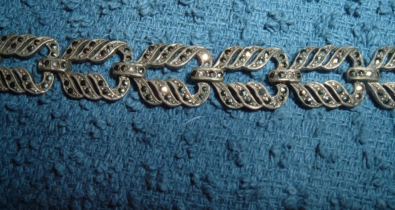 VINTAGE 800 FINE STERLING MARCASITE 6.5″ LINK BRACELET 12MM WIDE 21.7 GRAMS