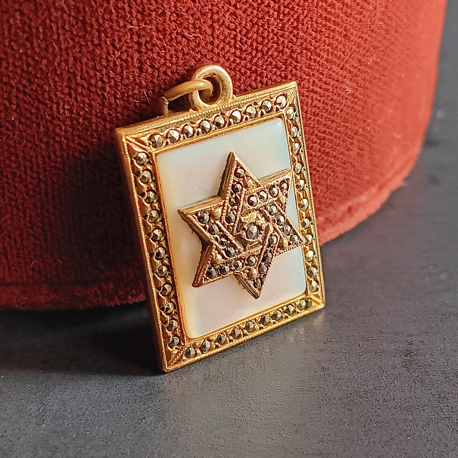 Star David Gold Filled Fob Pendant Marcasite Mother of Pearl Judacia Charm