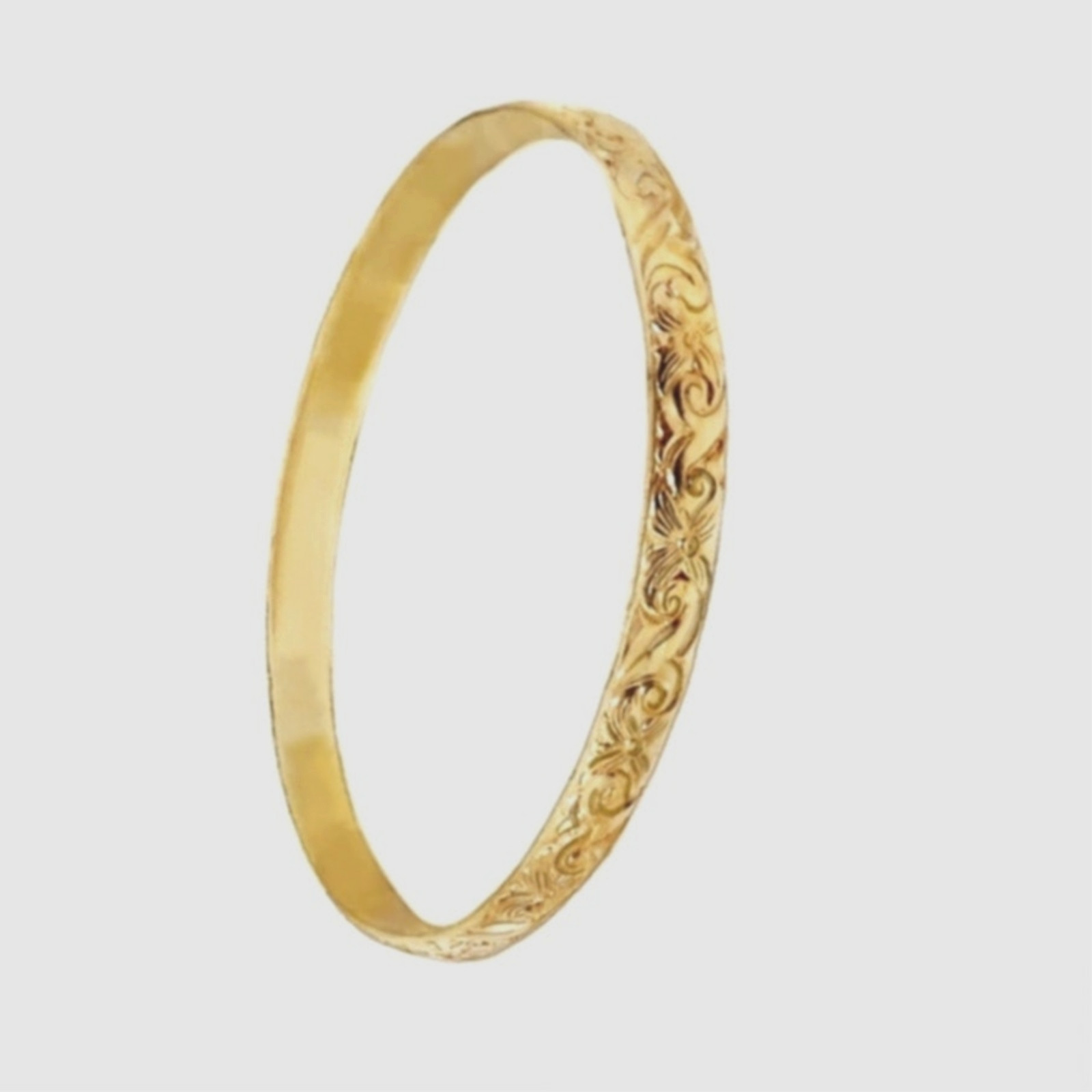 Vintage Hawaiian Bangle Bracelet – Quality 14K Gold Filled Etched Floral Texture