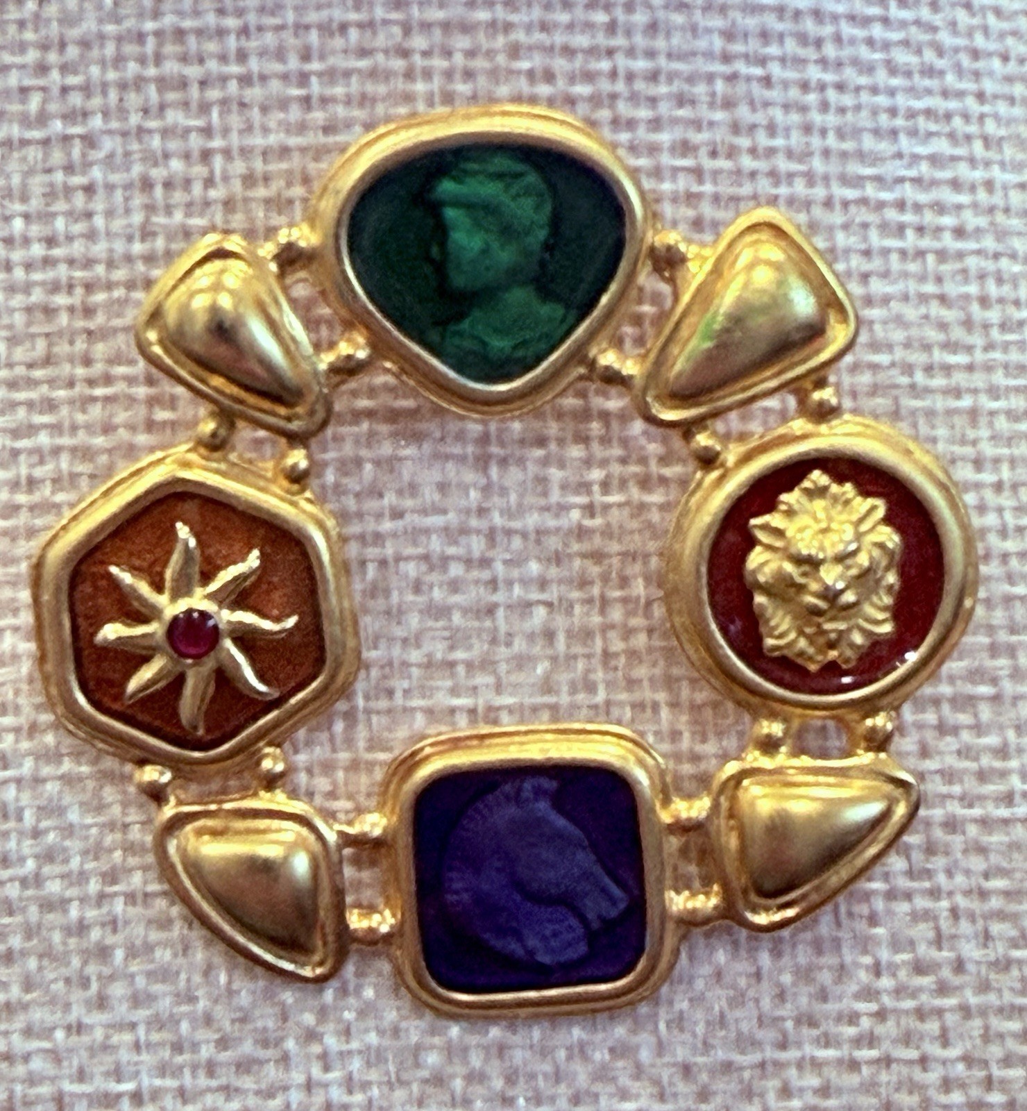 Vintage Robert Rose Gold Tone Etruscan runway 90’s Guiloche Style Brooch! Rare