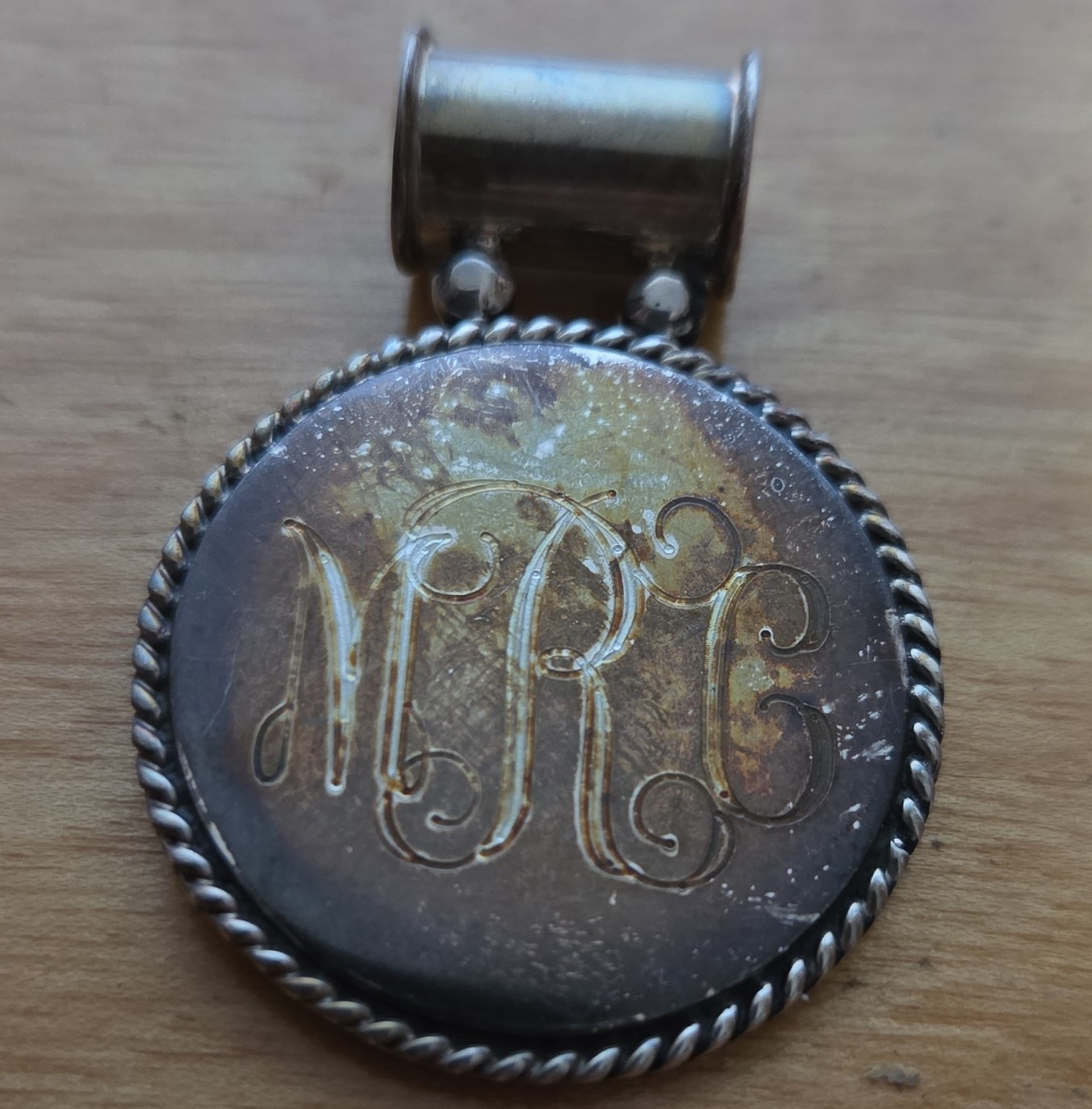 Engraved Round Monogram Charm Pendant w/ Bail 925 Silver No Stone Letters