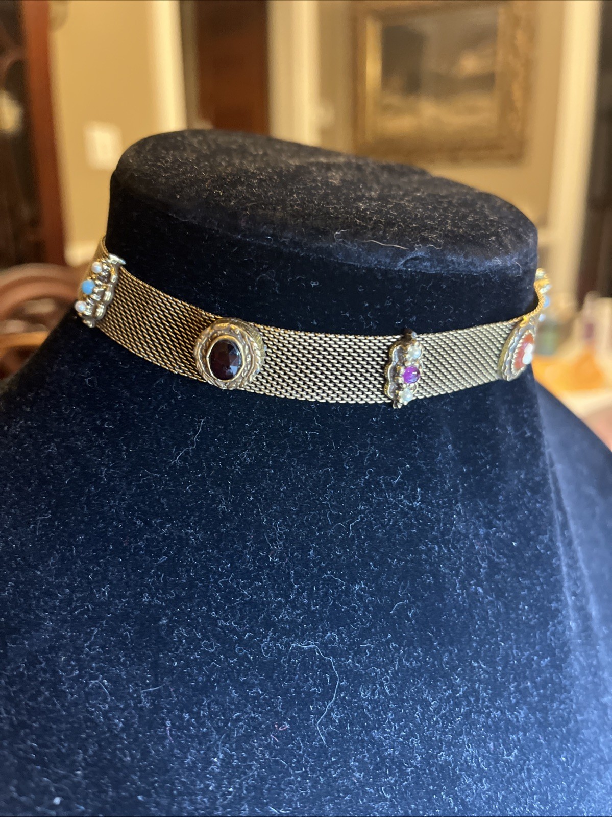 Gold Tone vintage Charm Mesh Revival Chocker 1940 50s