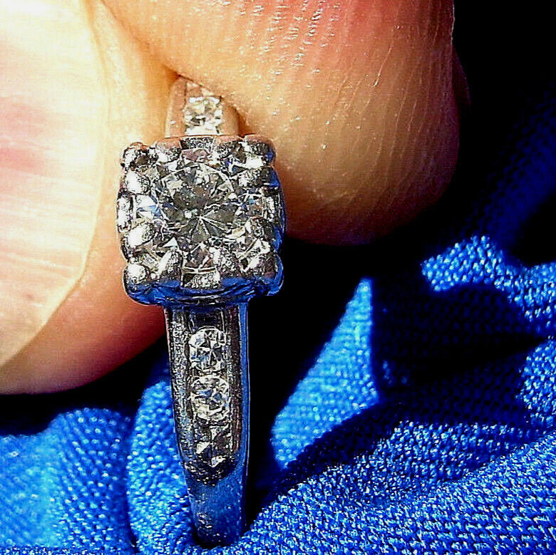 Original EARTH MINED DIAMOND Deco Engagement Ring Vintage PLATINUM Solitaire S 5