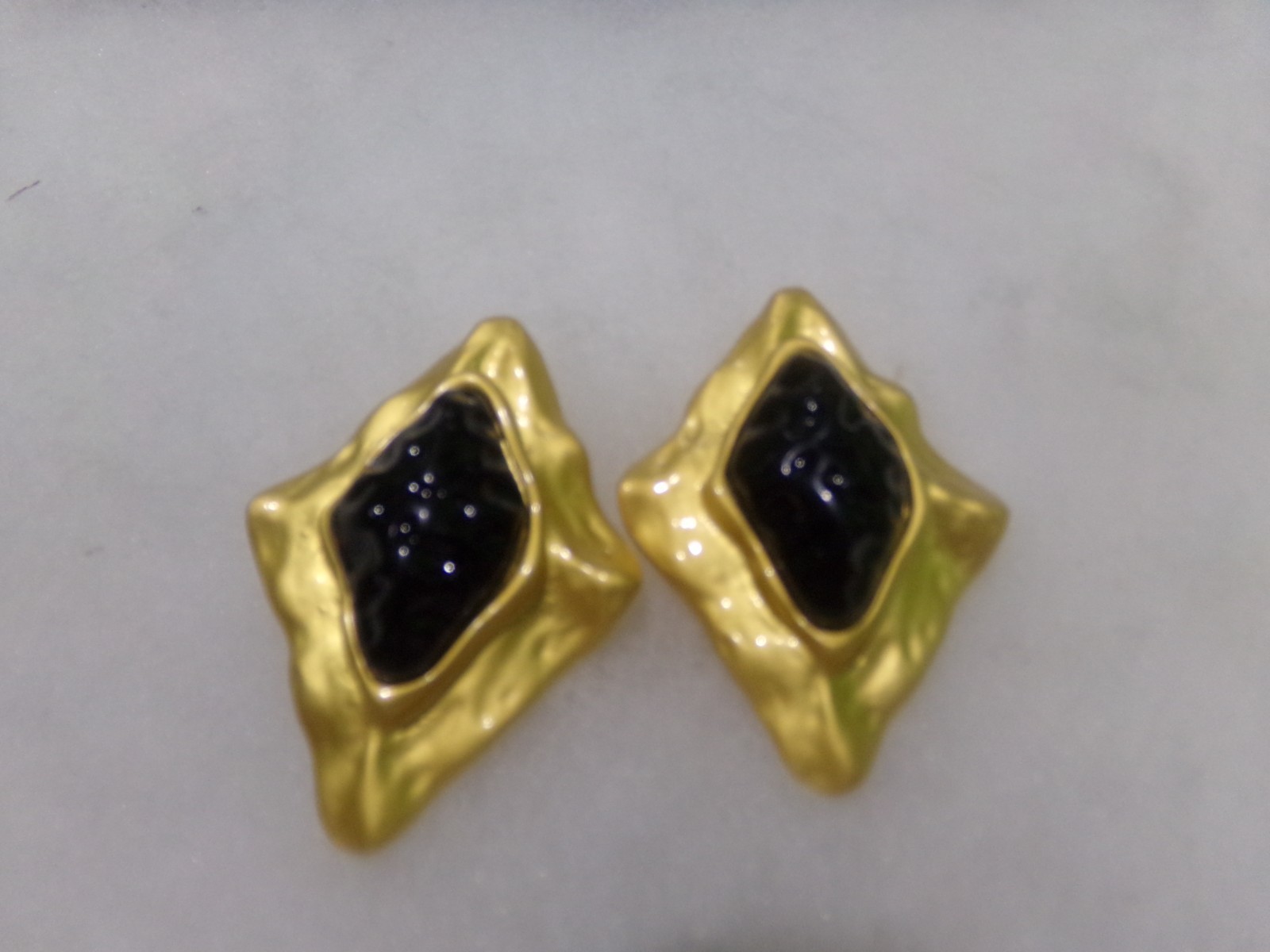 HUGE GEOMETRIC BLACK MOLDED LUCITE PIERCED EARRINGS