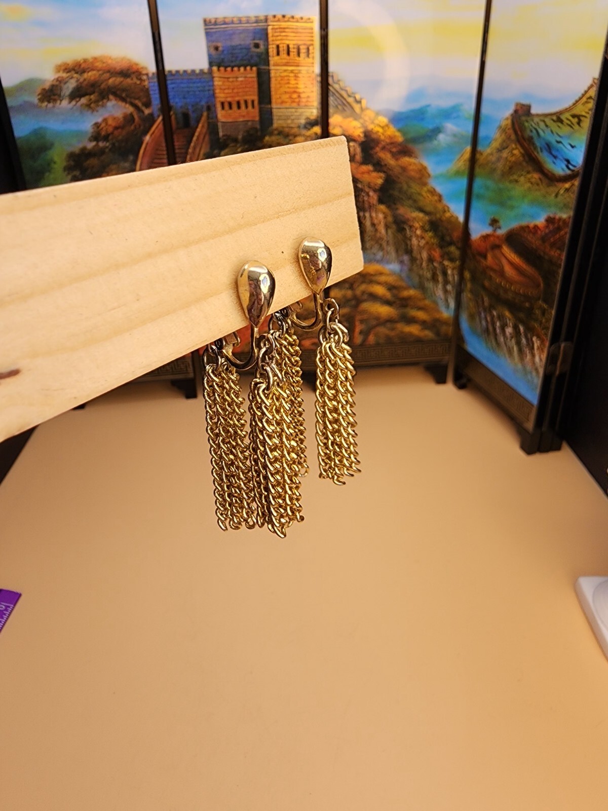 Vtg SARAH COVENTRY Signed Double Tassel Earrings Clip-On Gold Tone FREE $HIPPING