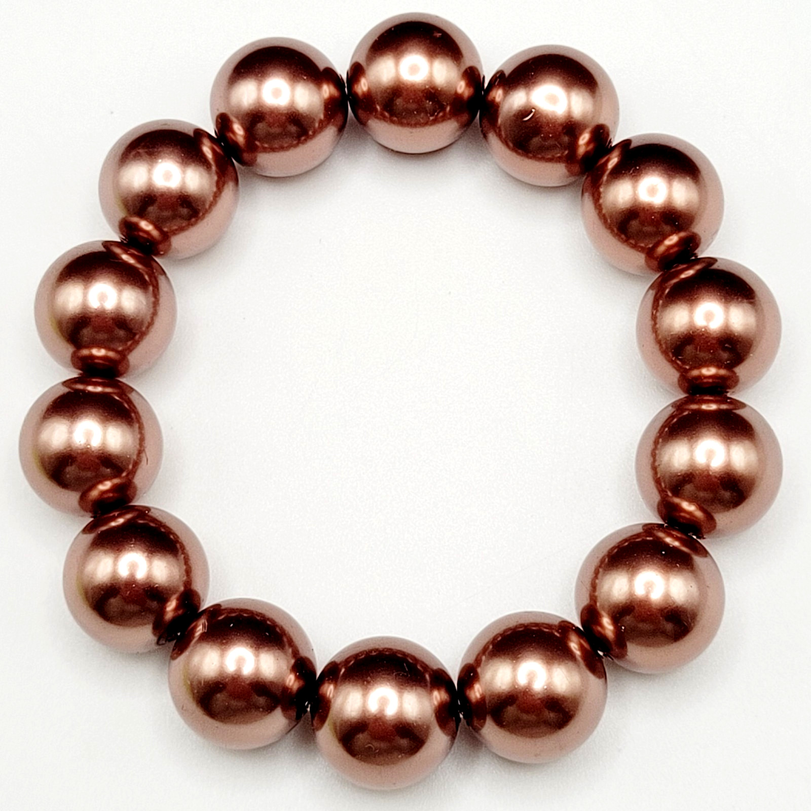 Hematite Chunky Rose Gold Coppery Metallic Hue Round Beaded Stretch Bracelet