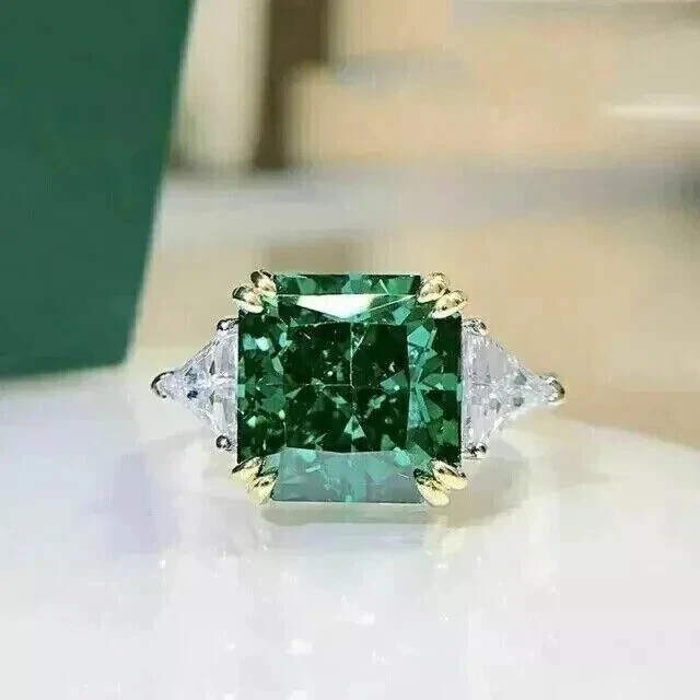 3Ct Art Deco Style Green Lab Created Emerald Engagement Wedding 925 Silver Ring