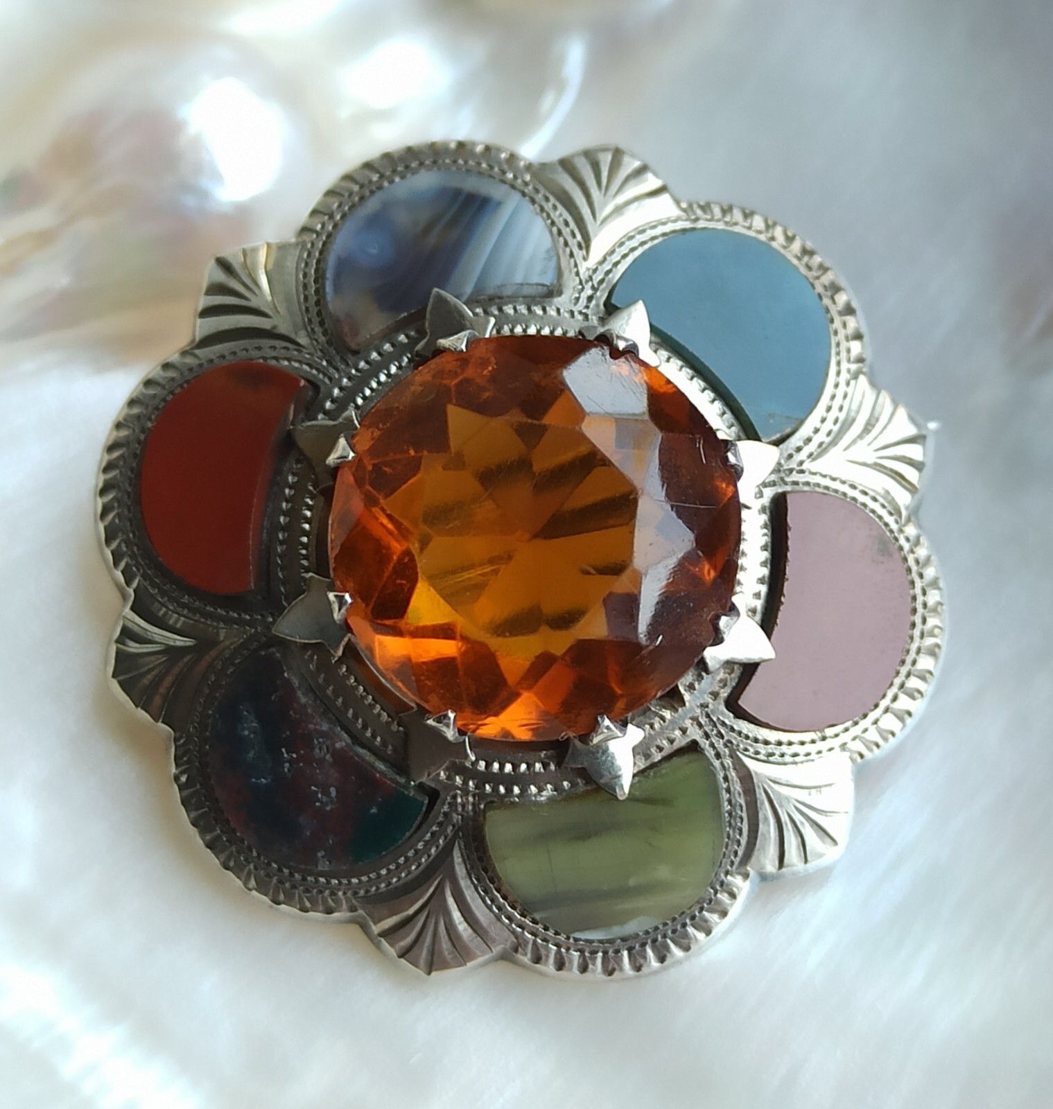 Antique Scottish Agate sterling silver 925 Birmingham Great Britain,1916,vintage