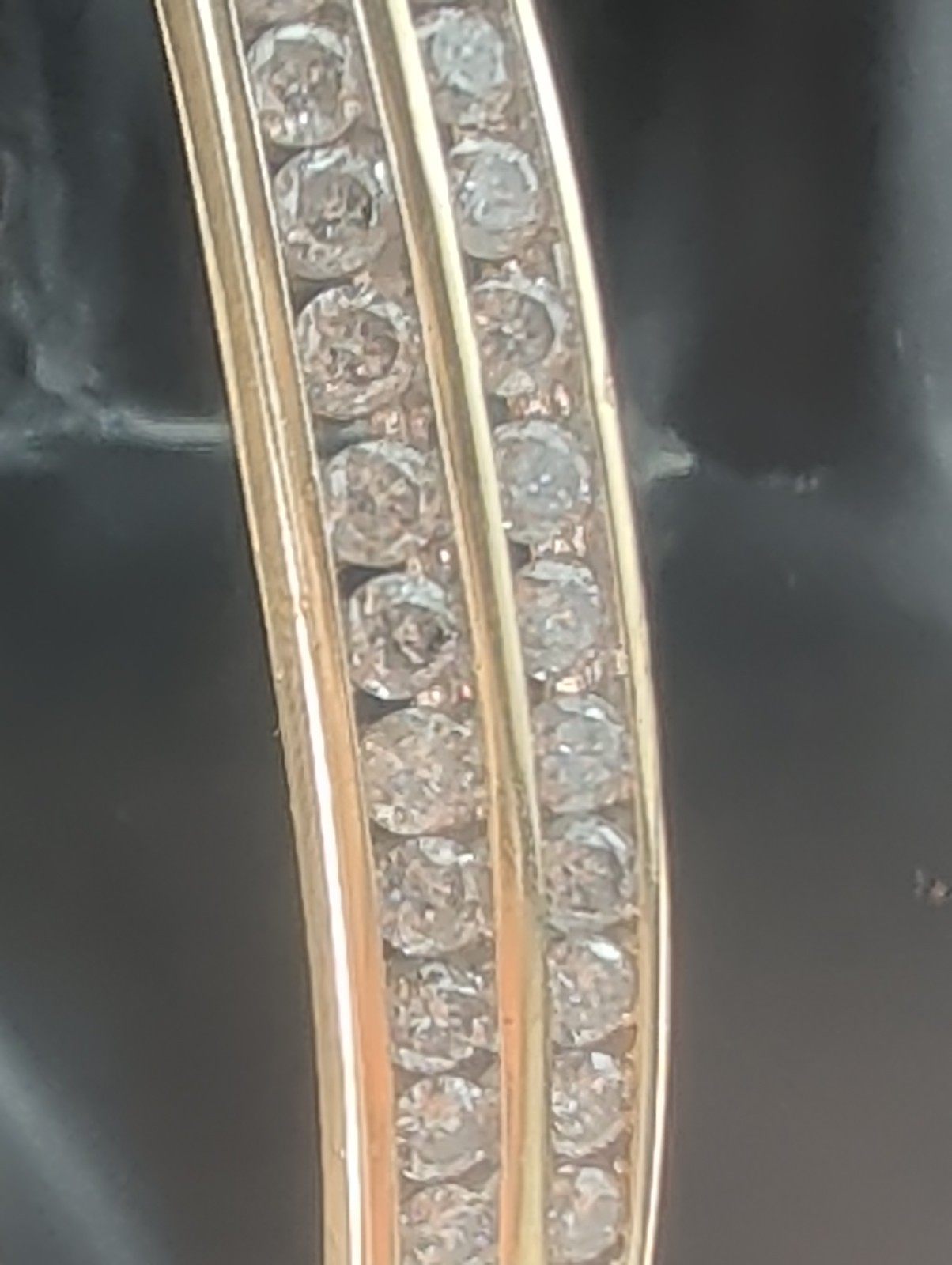 14K Gold Bangle Hinged Safety Clasp 42 Graduated Diamonds VTG, 14.83 grams