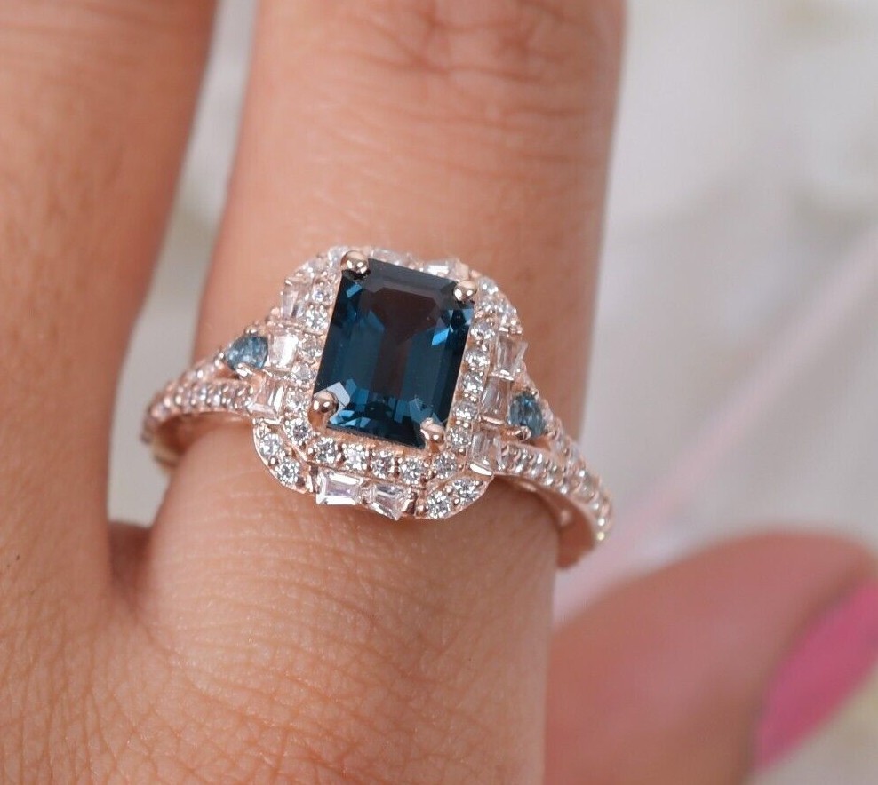 London Blue Topaz Engagement Ring Hidden Diamond Wedding Ring Anniversary Gifts
