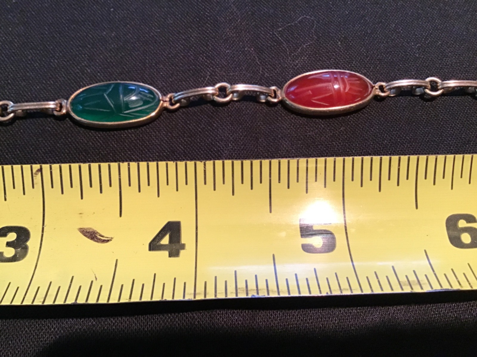 Vtg 12K Gold Scarab Bracelet Egyptian 7.5” Signed 1/20th 12K w 4 Real Stones