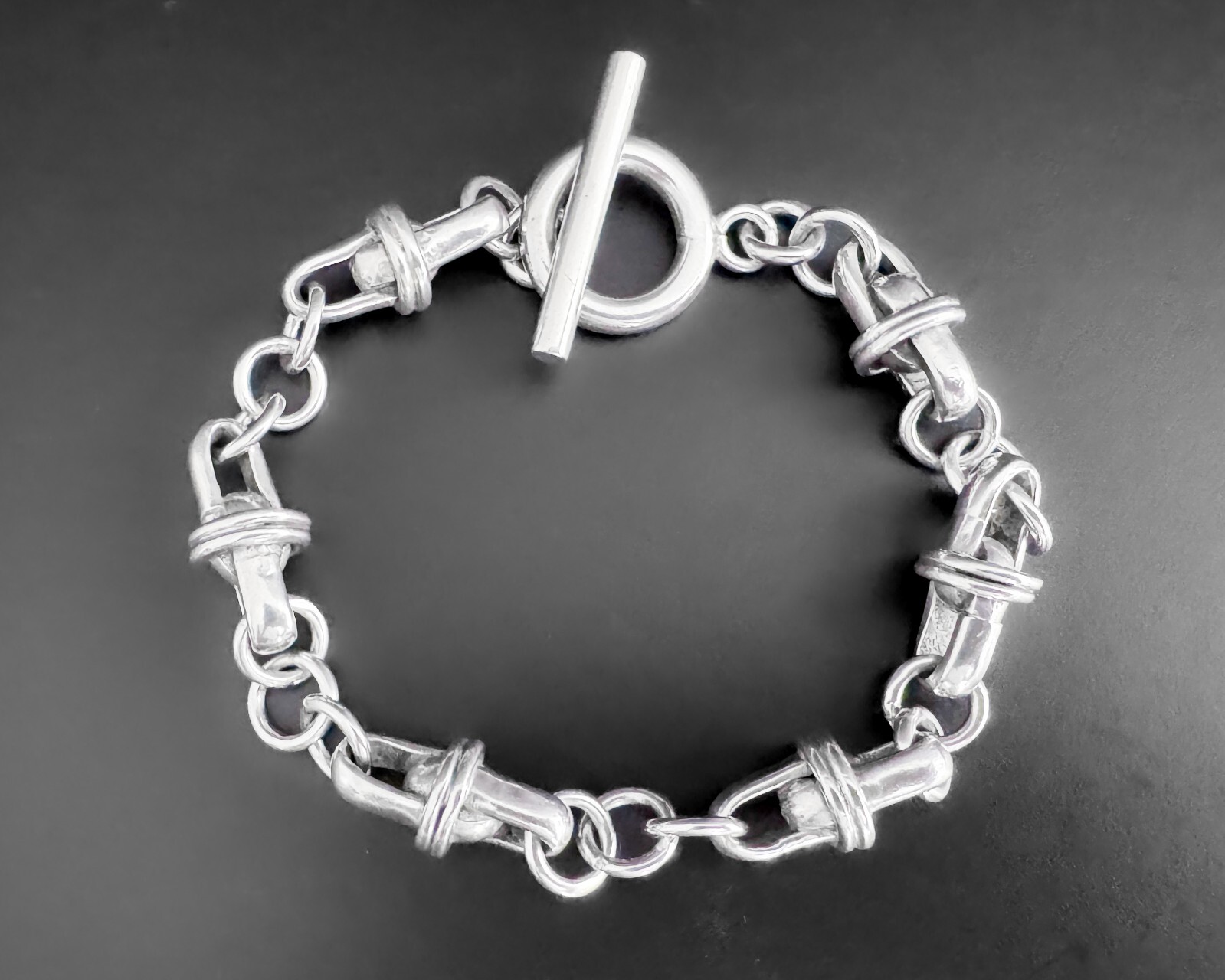 30g Sterling Silver Vtg Chunky Heavy Unusual Bar Link Modernist Bracelet