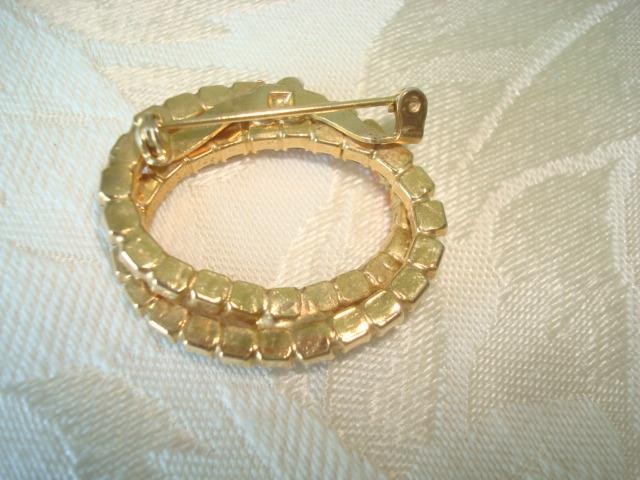 Vintage Entwined Ovals Brooch AB Rhinestones Orange Plastic Cabochons KJ