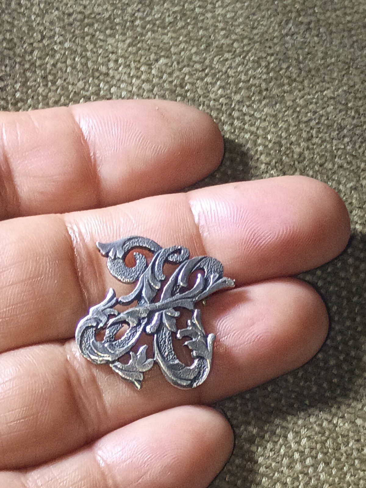 Vintage 1930s CINI Art Nouveau Engraved Letter H Sterling Silver 925 Brooch Pin