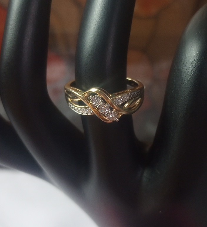 Lab Created Diamond Accented 3 Stone 14kt Gold Plated Silver Engagement Ring