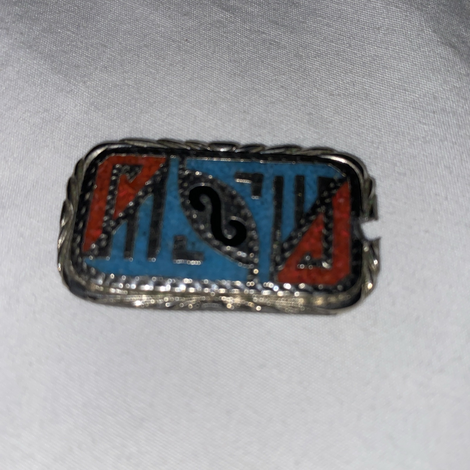 Vintage Native American Dog Tag With Turquoise And Coral Inlay