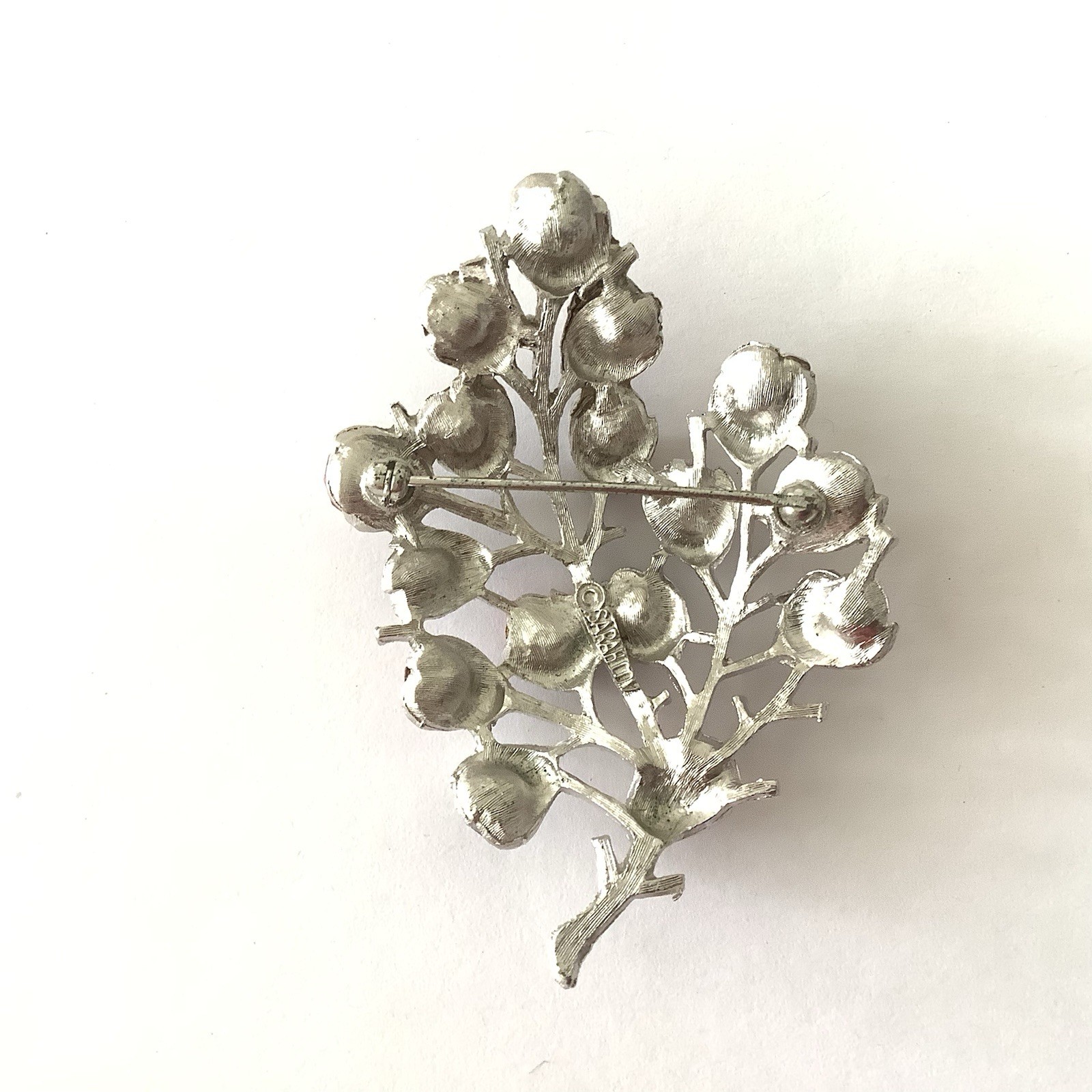Sarah Coventry 1962 Wisteria Brooch Pink Purple Rhinestone Silver Vintage Pin